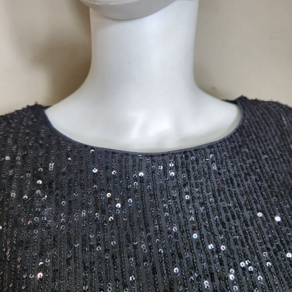 VINCE CAMUTO Women's Sparkle Black Sequin 3/4 Sleeve Mid Dress Size XS (12) - Picture 6 of 15